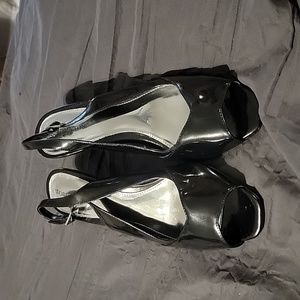 Black slingback wedges